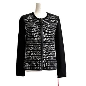 Ruby Rd. Monochrome Geometric Knit Cardigan